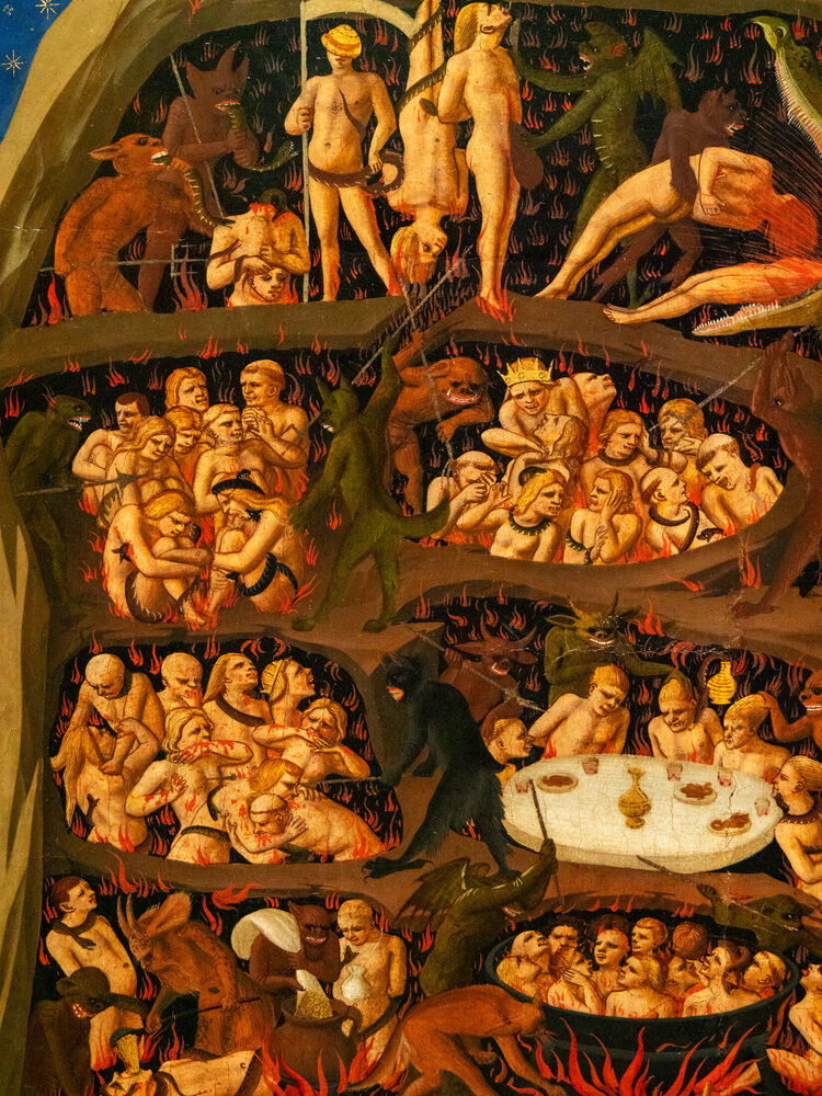 Detail of Fra Angelico's Last Judgment showing the tiered punishments of hell, San Marco, Florence